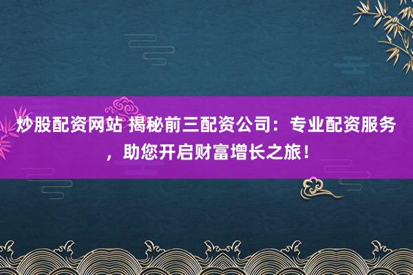 炒股配资网站 揭秘前三配资公司：专业配资服务，助您开启财富增长之旅！