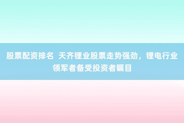 股票配资排名  天齐锂业股票走势强劲，锂电行业领军者备受投资者瞩目