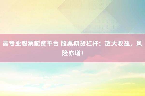 最专业股票配资平台 股票期货杠杆：放大收益，风险亦增！