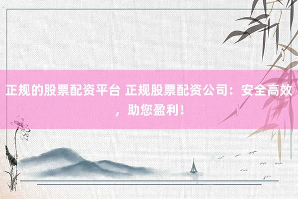 正规的股票配资平台 正规股票配资公司：安全高效，助您盈利！