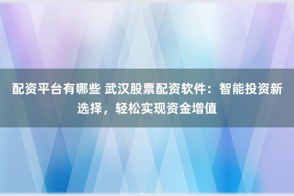 配资平台有哪些 武汉股票配资软件：智能投资新选择，轻松实现资金增值