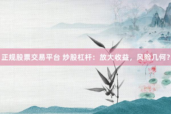 正规股票交易平台 炒股杠杆：放大收益，风险几何？