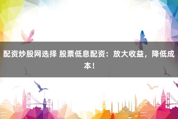 配资炒股网选择 股票低息配资：放大收益，降低成本！