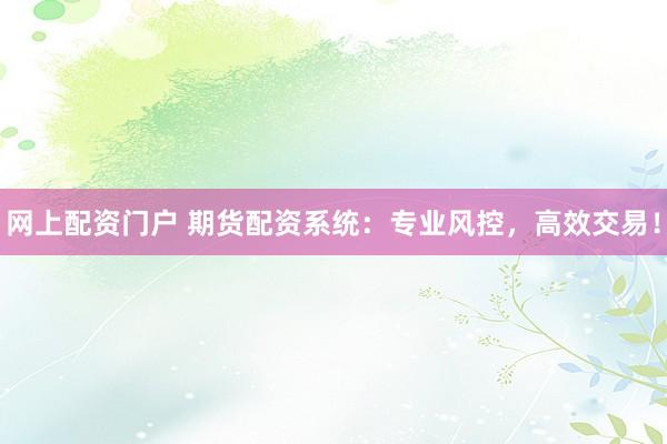 网上配资门户 期货配资系统：专业风控，高效交易！