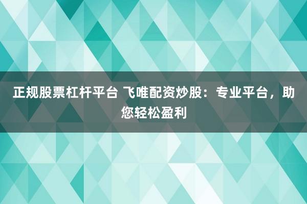 正规股票杠杆平台 飞唯配资炒股：专业平台，助您轻松盈利