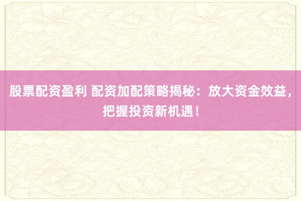 股票配资盈利 配资加配策略揭秘：放大资金效益，把握投资新机遇！