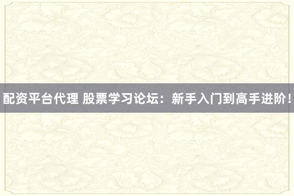 配资平台代理 股票学习论坛：新手入门到高手进阶！