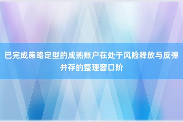 已完成策略定型的成熟账户在处于风险释放与反弹并存的整理窗口阶